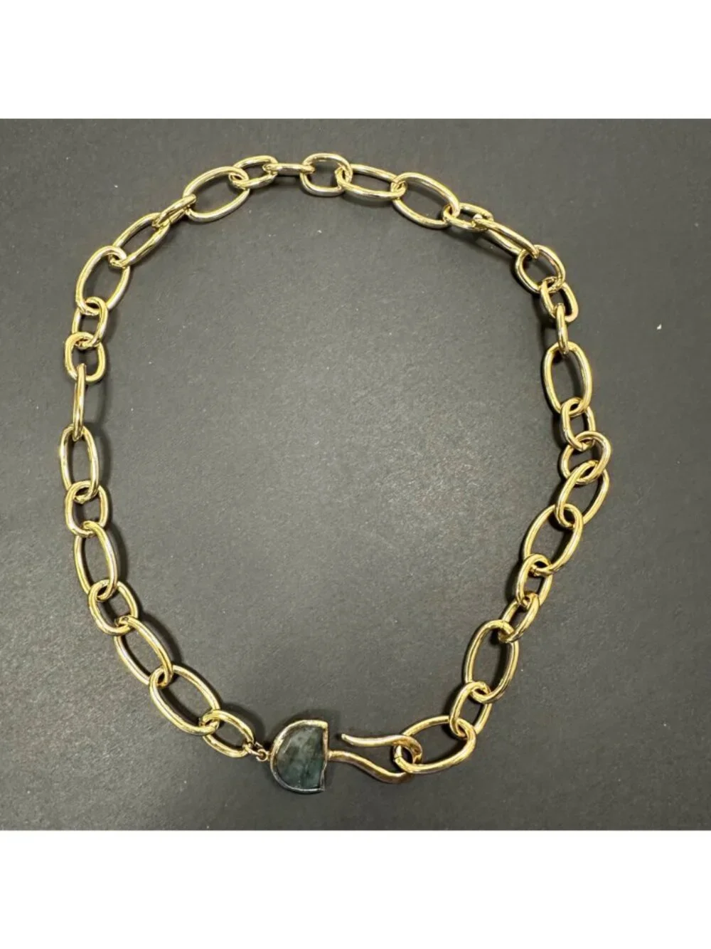 Chan Luu Gold Tone Chunky Chain Link Necklace Labradorite Hook Closure